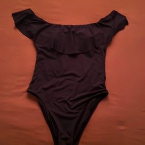 Trina Turk one piece off shoulder swimsuit and leopard wrap